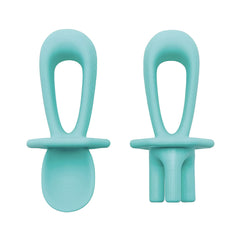 Tiny Twinkle Silicone Training Utensils -Baby Spoons and Baby Forks For Self-Feeding Training-Silicone Baby Led Weaning Utensils For Toddlers And Babies 6-24 (Mint) Months- Baby Feeding Supplies(Mint)