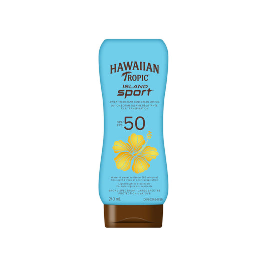 Hawaiian Tropic Island Sport Lotion Sunscreen SPF 50, 240mL | Hawaiian Tropic Sunscreen SPF 50, Sunscreen, Broad Spectrum Sunscreen, Water Resistant Sunscreen, 240mL