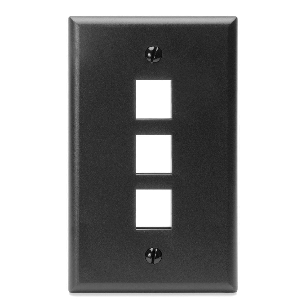 Leviton QuickPort Wallplate, Single Gang, 3-Port, 41080-3EP, Black