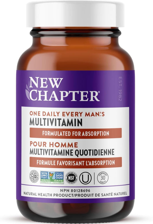 New Chapter Men's Multivitamin for Immune, Stress, Heart + Energy Support with Fermented Nutrients - Every Man's One Daily, Made with Organic Vegetables & Herbs, Non-GMO, Gluten Free - 30 ct