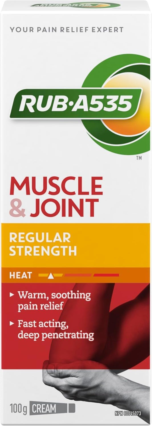 Rub-A535 Muscle & Joint Regular Strength Pain Relief Cream - Made in Canada, Fast Acting Pain Relief, Stainless and Greaseless, Works on Contact - 100g