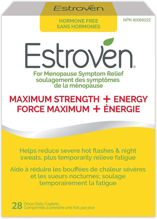 Estroven Maximum Strength + Energy | Menopause Symptom Relief for Women | Helps Reduce Hot Flashes & Night Sweats | Helps Reduce Irritability & Temporarily Relieve Fatigue | 28 Count Caplets