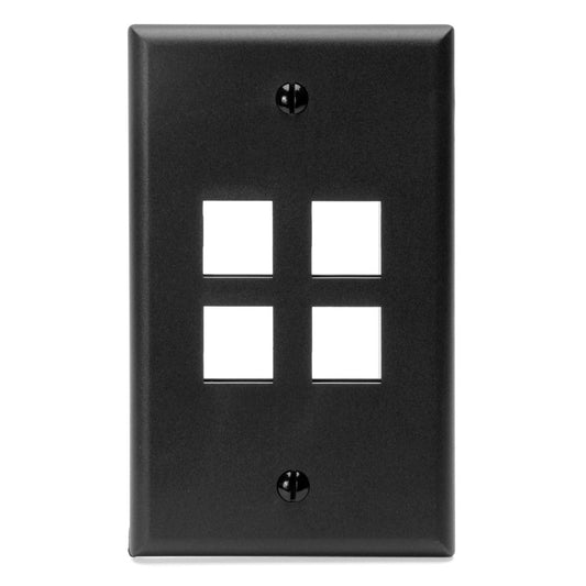 Leviton QuickPort Wallplate, Single Gang, 4-Port, 41080-4EP, Black