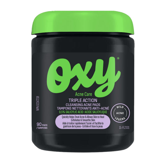 Oxy Triple Action Cleansing Acne Pads - Salicylic Acid 0.5% – For Mild Acne - Exfoliates, Helps Treat, and Prevent Breakouts – Paraben & Preservative Free - Dermatologist Tested