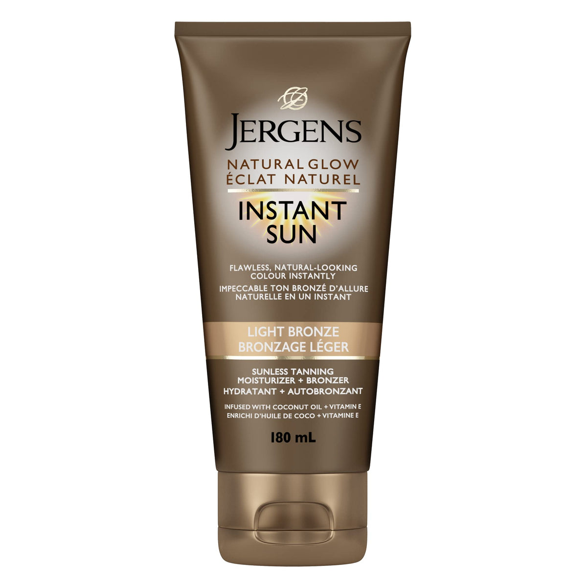 Jergens Natural Glow Instant Sun Sunless Tanning Moisturizer + Bronzer, Light Bronze (180 mL)