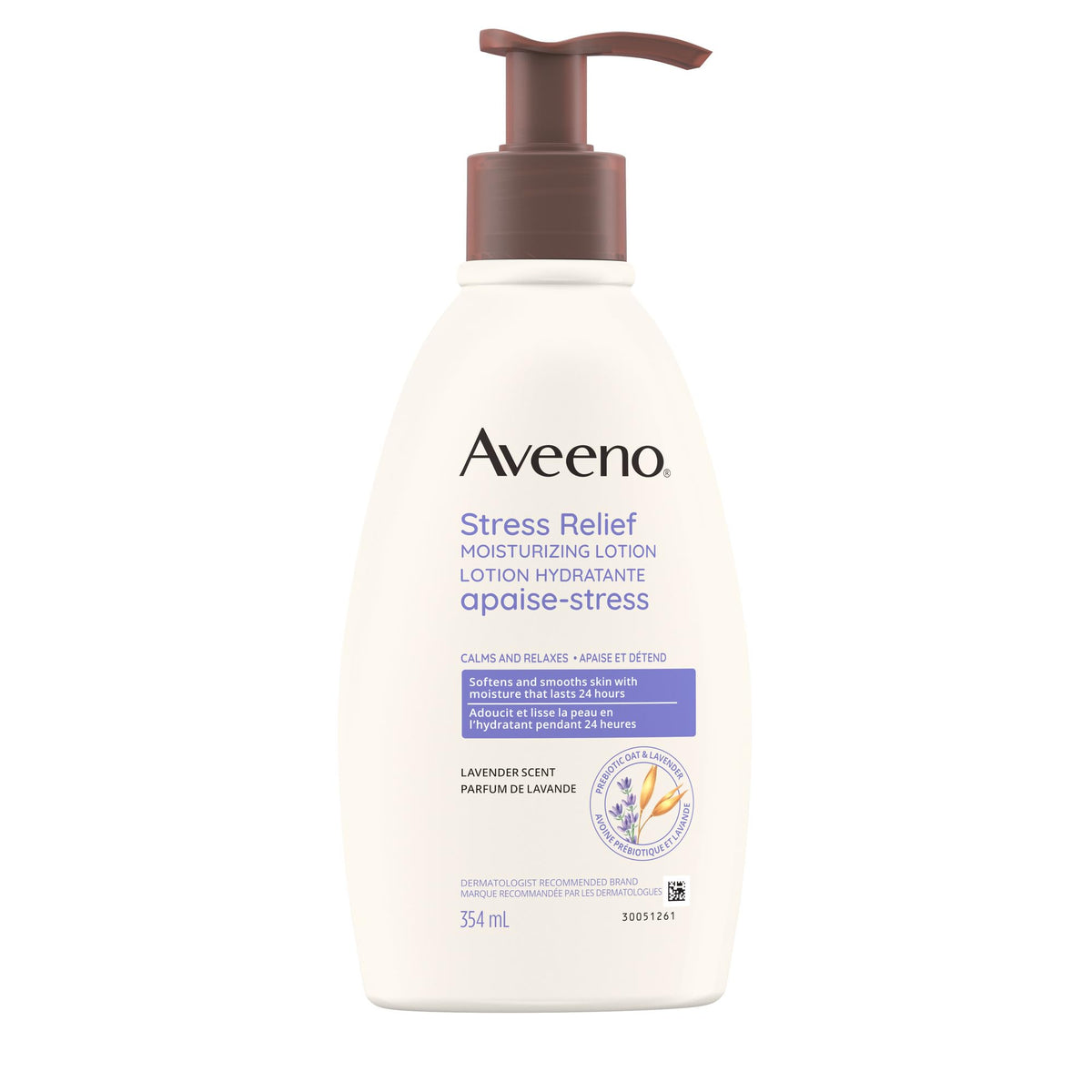 Aveeno Stress Relief Moisturizing Lotion, Lavender, Prebiotic Oat, Non-Comedogenic Moisturizer, 354mL