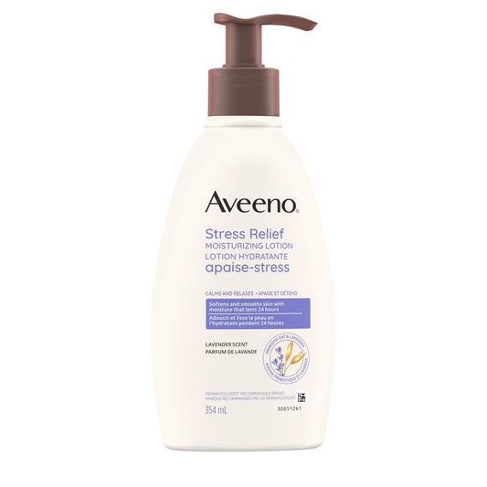 Aveeno Stress Relief Moisturizing Lotion, Lavender, Prebiotic Oat, Non-Comedogenic Moisturizer, 354mL