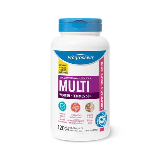 Progressive Advanced Multivitamin for Women 50+, with Black Cohosh, Chastetree, Maca, Turmeric, and CoQ10. Supports Menopause, Immunity, Heart Health, Joint Health, and Inflammation, 100% Complete, Canadian-Made, 120 Count