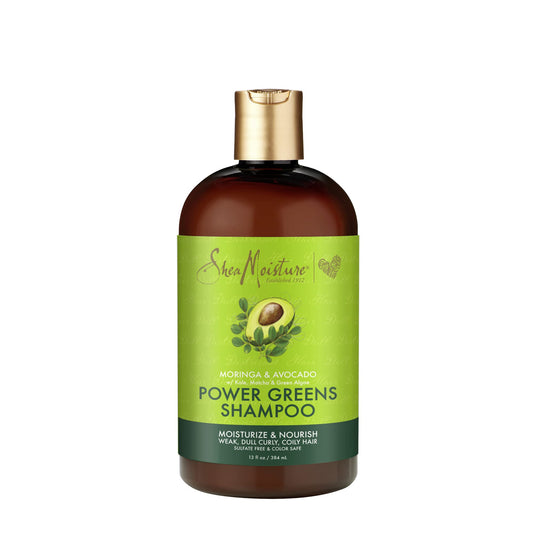 Shea Moisture Power Greens Shampoo for undernourished, dull, coily hair Moringa & Avocado enriched with Kale, Matcha & Green Algae 384 ml