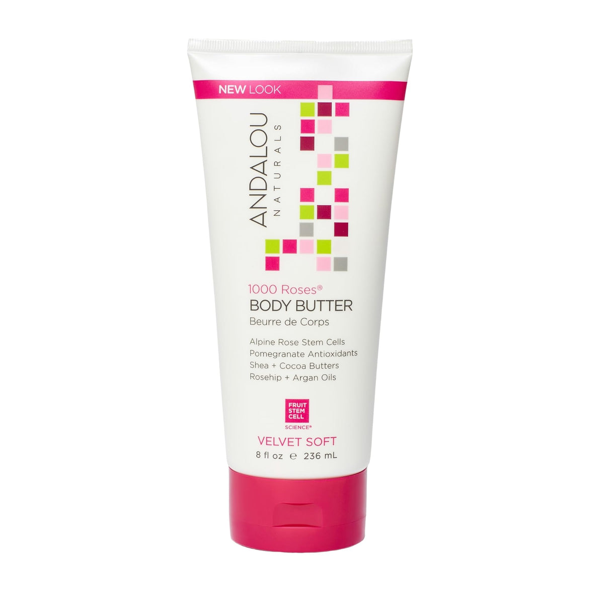 Andalou Naturals 1000 Roses Body Butter - Velvet Soft Body Butter With All Natural Ingredients, 236 mL