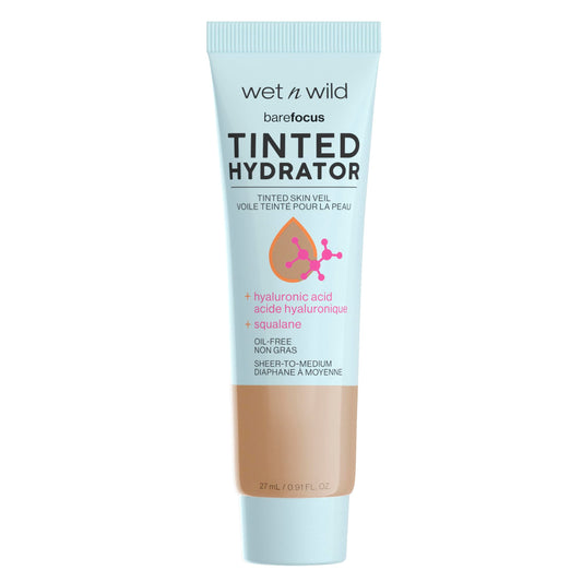 wet n wild Bare Focus Tinted Hydrator Matte Natural Finish, Oil-Free Tinted Face Moisturizer Makeup, Hyaluronic Acid, Squalane, Sheer To Medium Coverage – Medium Tan