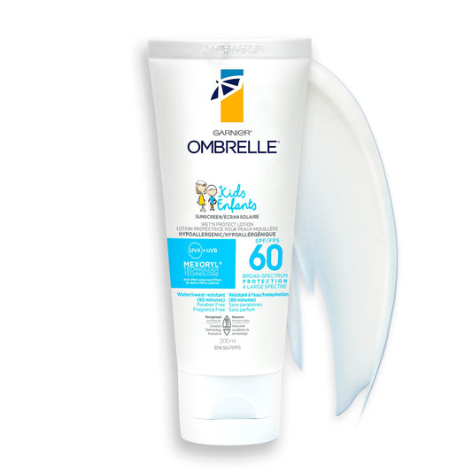 Garnier Ombrelle Kids Sunscreen Lotion SPF 60, Formulated for Sensitive Skin, Body Sunscreen, Fragrance-Free, Very High Broad-Spectrum UVA/UVB Protection, Water Resistant, 200ml