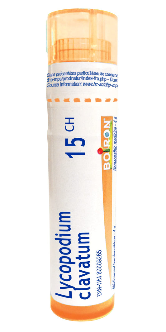 Boiron Lycopodium clavatum 15ch,Homeopathic medicine. Each tube contains 4 g (approximately 80 pellets)