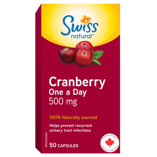 Swiss Natural – Cranberry One A Day Capsule 500mg | Prevents Urinary Tract Infections | Non-GMO, Gluten Free | No Artificial Flavours, or Preservatives | 50 Count