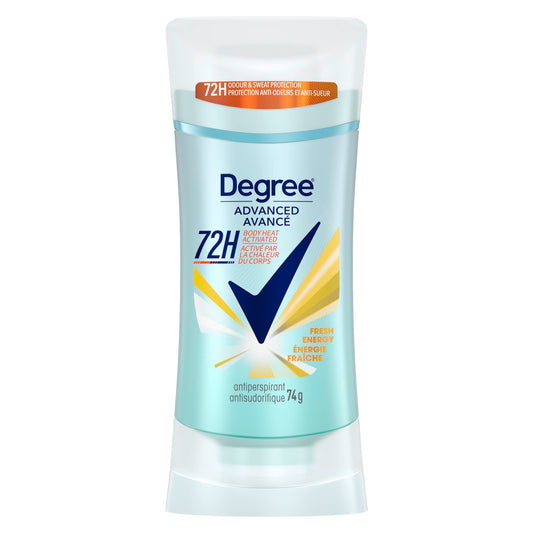 Degree Advanced Antiperspirant Deodorant Stick for 72H Sweat & Odour Protection, Fresh Energy, with MotionSense Technology, 74g