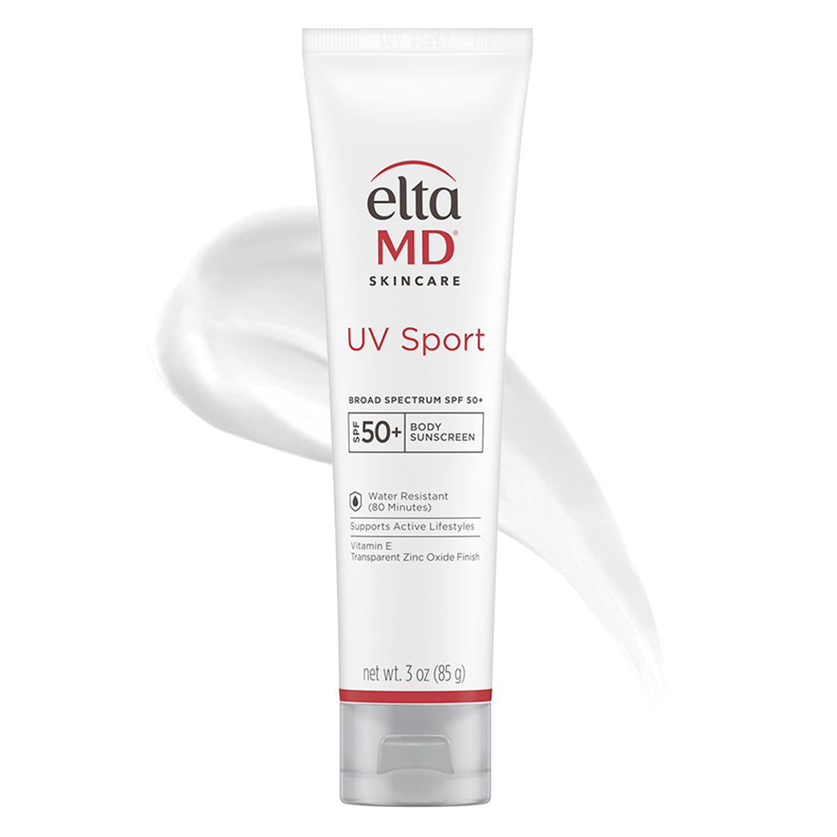 EltaMD UV Sport Broad Spectrum SPF 50 Sunscreen Sport Lotion, Body Sunscreen with UVA and UVB Protection, Water Resistant up to 80 Minutes, Non-Greasy, Oil Free Formula with Zinc Oxide, 3 oz Tube, Transparent