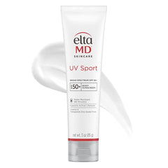 EltaMD UV Sport Broad Spectrum SPF 50 Sunscreen Sport Lotion, Body Sunscreen with UVA and UVB Protection, Water Resistant up to 80 Minutes, Non-Greasy, Oil Free Formula with Zinc Oxide, 3 oz Tube, Transparent