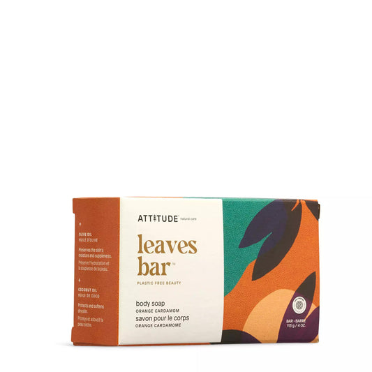 ATTITUDE Body Soap Bar, Made in Canada, Natural Origin, Protects and Softens Dry Skin, Coconut & Olive Oils, For Men and Women, EWG Verified & Vegan, Orange Cardamom, 113 g