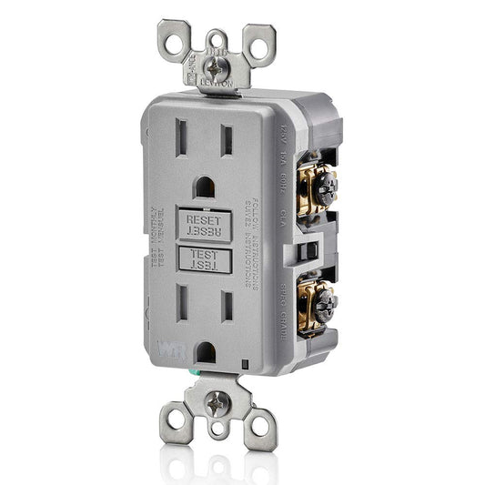 Leviton GFCI Weather-Resistant Receptacle, 15 Amp Tamper-Resistant, GFWT1-GY, Grey