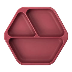 Tiny Twinkle Silicone Suction Baby Plate, Suction Grip Divided Dish for First Foods and Self-Feeding, 6-24 Months, Baby Led Weaning Supplies for Independent Eating (Burgundy, Plate)