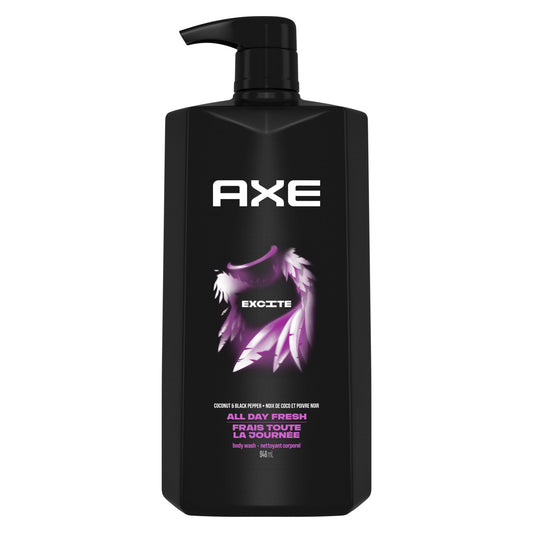 AXE Excite Dual Action Body Wash for All Day Freshness, Crisp Coconut and Black Pepper, Men's Body Wash, 946mL
