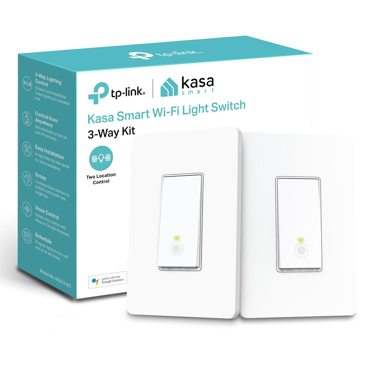 Kasa Smart 3-Way Light Switch Kit by TP-Link (HS210 KIT) - Neutral Wire and 2.4GHz Wi-Fi Connection Required, Works with Alexa and Google Home, No Hub Required, UL Certified, White,2 Count (Pack of 1)