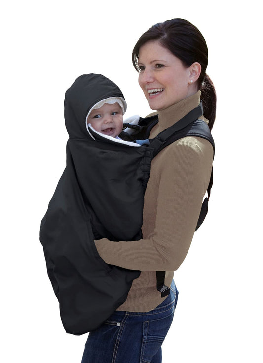 Jolly Jumper Baby Carrier Snuggle Cover - Black - Universal Fit Cozy Carrier for Winter Baby Wearing Sweater with Hood & Pockets