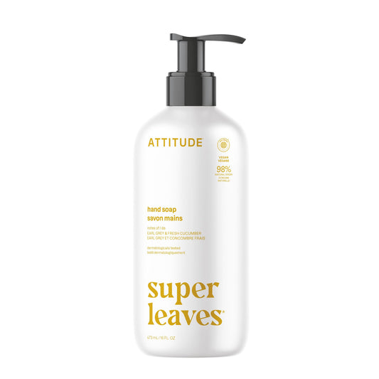 ATTITUDE Liquid Hand Soap, Made in Canada, EWG Verified, Plant and Mineral-Based, Vegan Personal Care Products, Earl Grey & Fresh Cucumber Scent, 473 mL