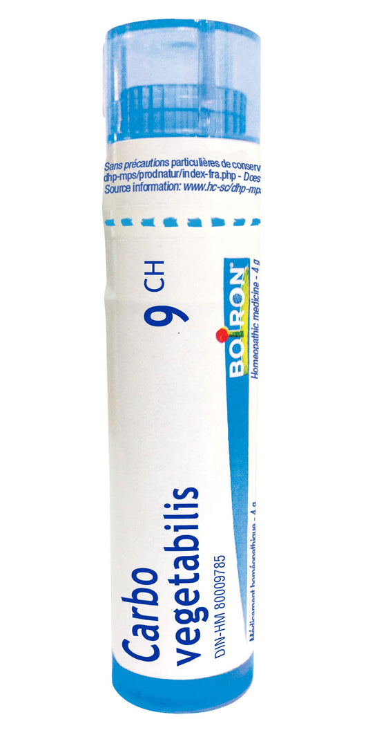 Boiron Carbo vegetabilis 9ch,Homeopathic medicine. Each tube contains 4 g (approximately 80 pellets)