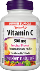 Webber Naturals Vitamin C Chewable 500 mg, 120 Tropical Breeze Flavour Tablets, For Bones, Teeth, Immune and Antioxidant Health