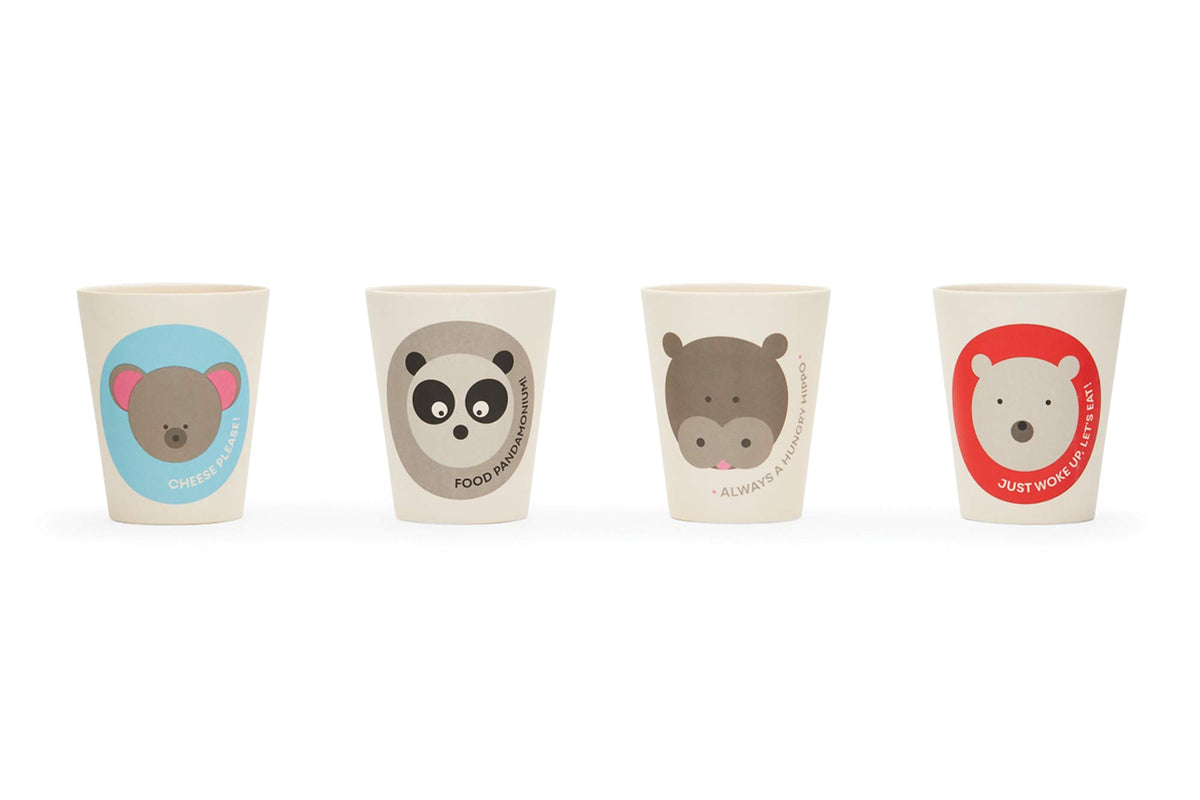 Red Rover Bamboo Animal Kids Drinking Cups, Set of 4, 8 oz, Koala, Panda, Hippo, Polar Bear