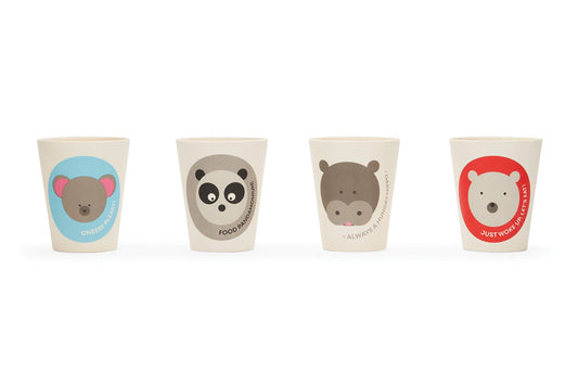 Red Rover Bamboo Animal Kids Drinking Cups, Set of 4, 8 oz, Koala, Panda, Hippo, Polar Bear