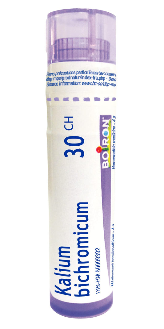 Boiron Kalium bichromicum 30ch,Homeopathic medicine. Each tube contains 4 g (approximately 80 pellets)