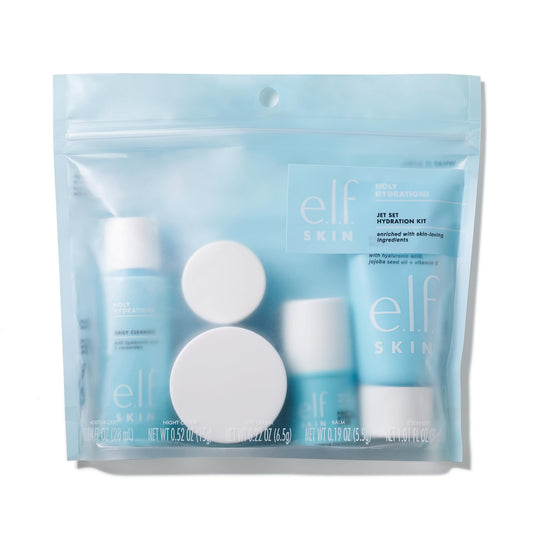 e.l.f. SKIN Holy Hydration Jet Set Hydration Kit, Travel Friendly Hydrating Skincare Set, Face Cleanser, Balm, Moisturizer, Eye Cream & Night Cream, Vegan & Cruelty-Free
