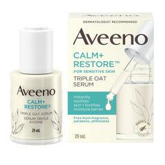 Aveeno Calm + Restore Triple Oat Hydrating Face Serum for Sensitive Skin, Gentle and Lightweight Facial Serum To Smooth and Fortify Skin, Hypoallergenic, Fragrance and Paraben-free, 29 Milliliters