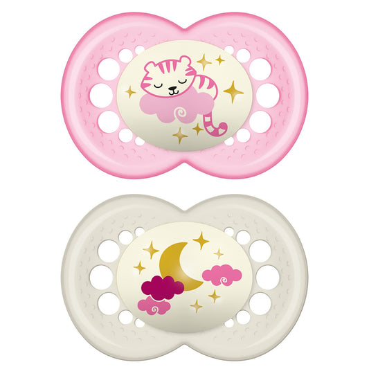 MAM Original Baby Pacifiers 6-16 Months, Binky For Newborn Babies, BPA-Free Skin Soft Silicone Nipple, Glows In The Dark, Developed With Medical Experts, 2 Pack, Sterilizer Case, Made In Europe