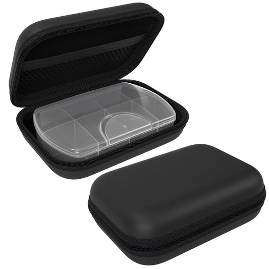 EZY DOSE Hard Sided Pill Case, Features Zippered Pouch, Easy to Use Design, Perfect for Travel and Daily Usage, 8-Comparments, BPA Free, Black