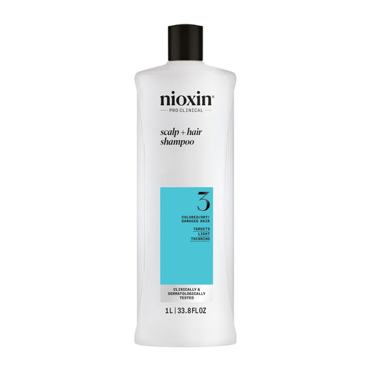 Nioxin System 3 Scalp + Hair Shampoo - Hair Thickening Shampoo For Damaged Hair with Light Thinning, 33.8 fl loz (Packaging May Vary)
