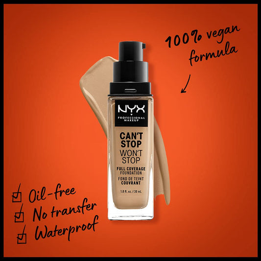 NYX Professional Makeup Can't Stop Won't Stop Foundation, 24h Full Coverage Matte Finish - Beige, 30 mL