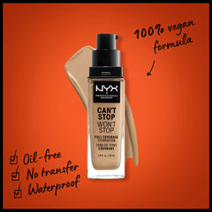NYX Professional Makeup Can't Stop Won't Stop Foundation, 24h Full Coverage Matte Finish - Beige, 30 mL