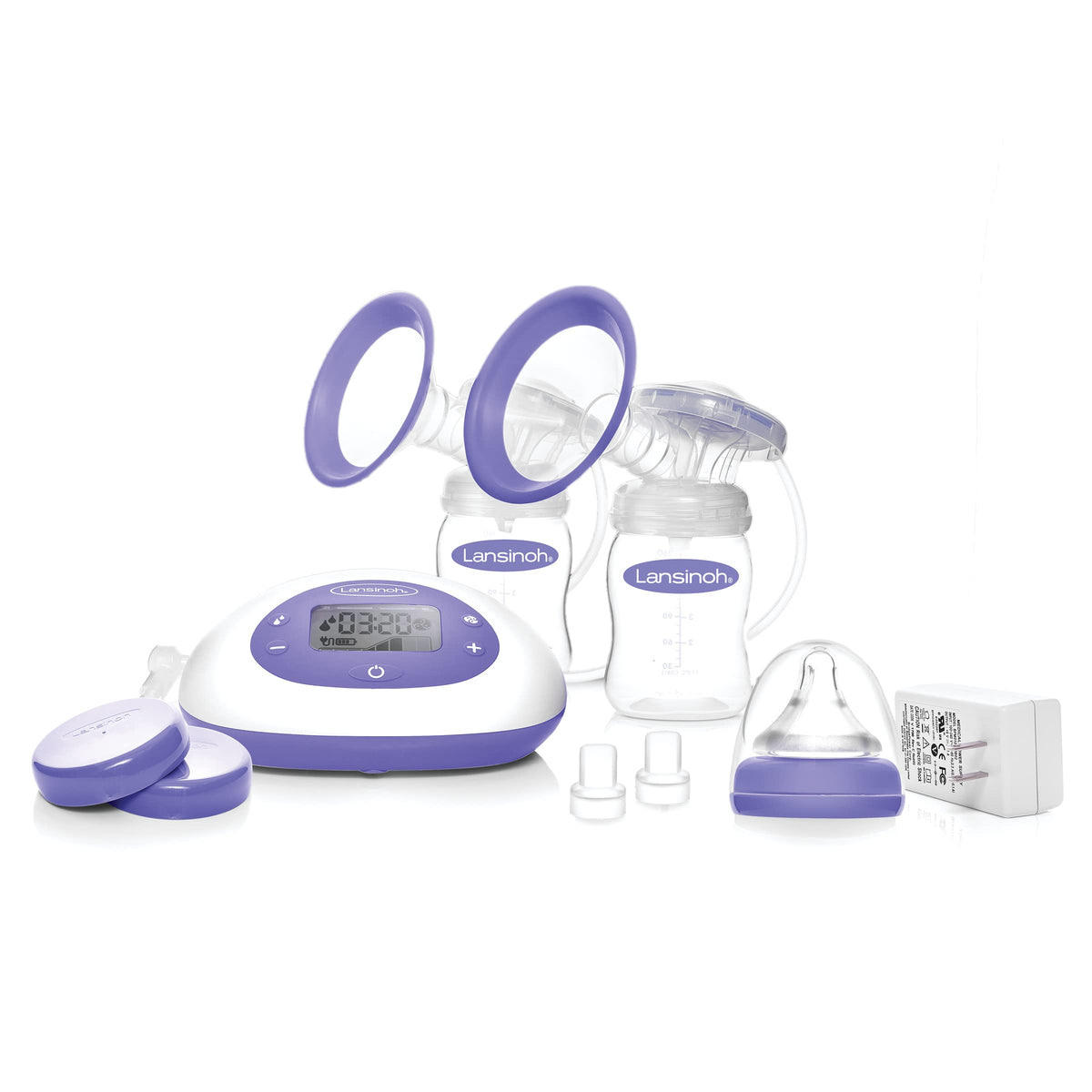 Lansinoh SignaturePro Double Electric Breast Pump, Portable, LCD Display, Includes Breast Pump Bag, 25mm Breast Pump Flanges and 2 Lansinoh Baby Bottles