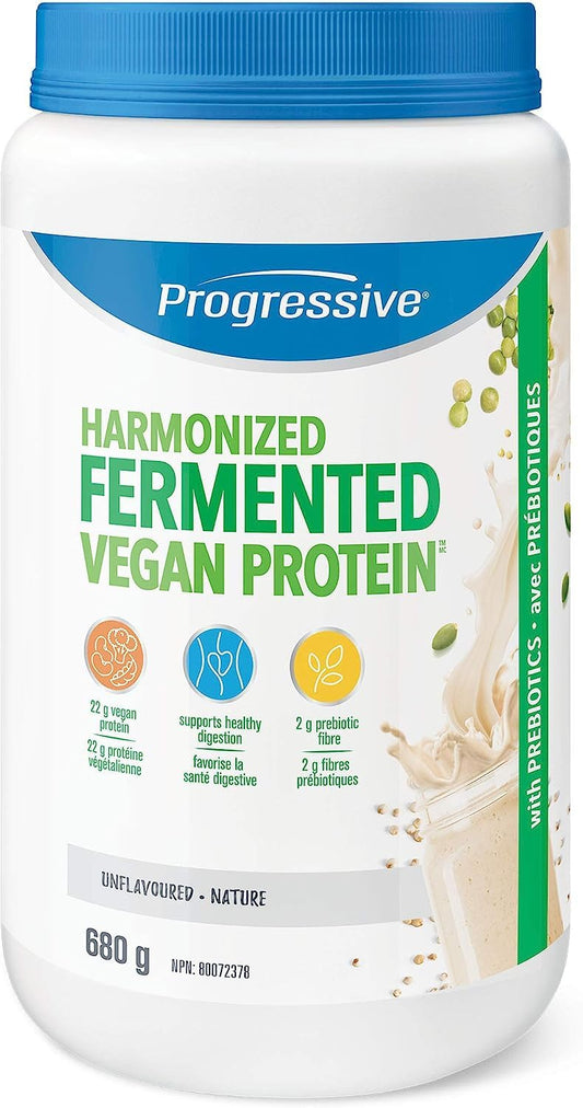 Progressive Harmonized Fermented Vegan Protein Powder Unflavoured, Canadian Made 23 g Plant-Based Organic Non-GMO Protein with 2 g Fiber, Blend of 5 non-GMO Legumes, Grains and Seeds for Easy Digestion, 680 g