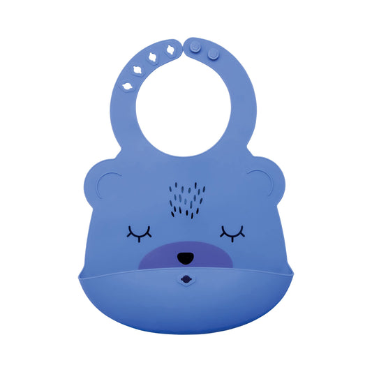 Tiny Twinkle Unisex Baby Silicone - Indigo Bear Feeding Bibs, Indigo Bear
