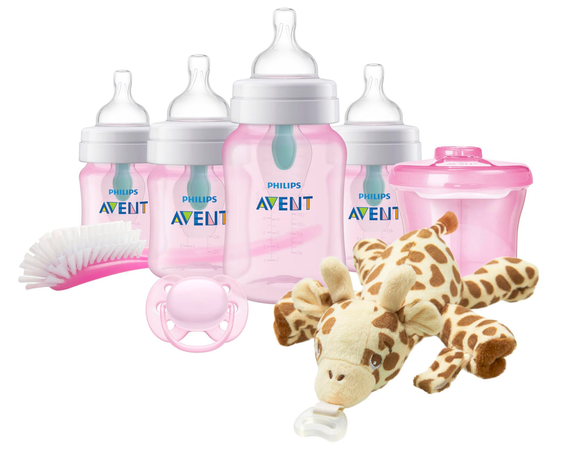 Philips Avent Anti-colic Baby Bottle with AirFree Vent Newborn Gift Set With Snuggle, Pink, SCD307/02