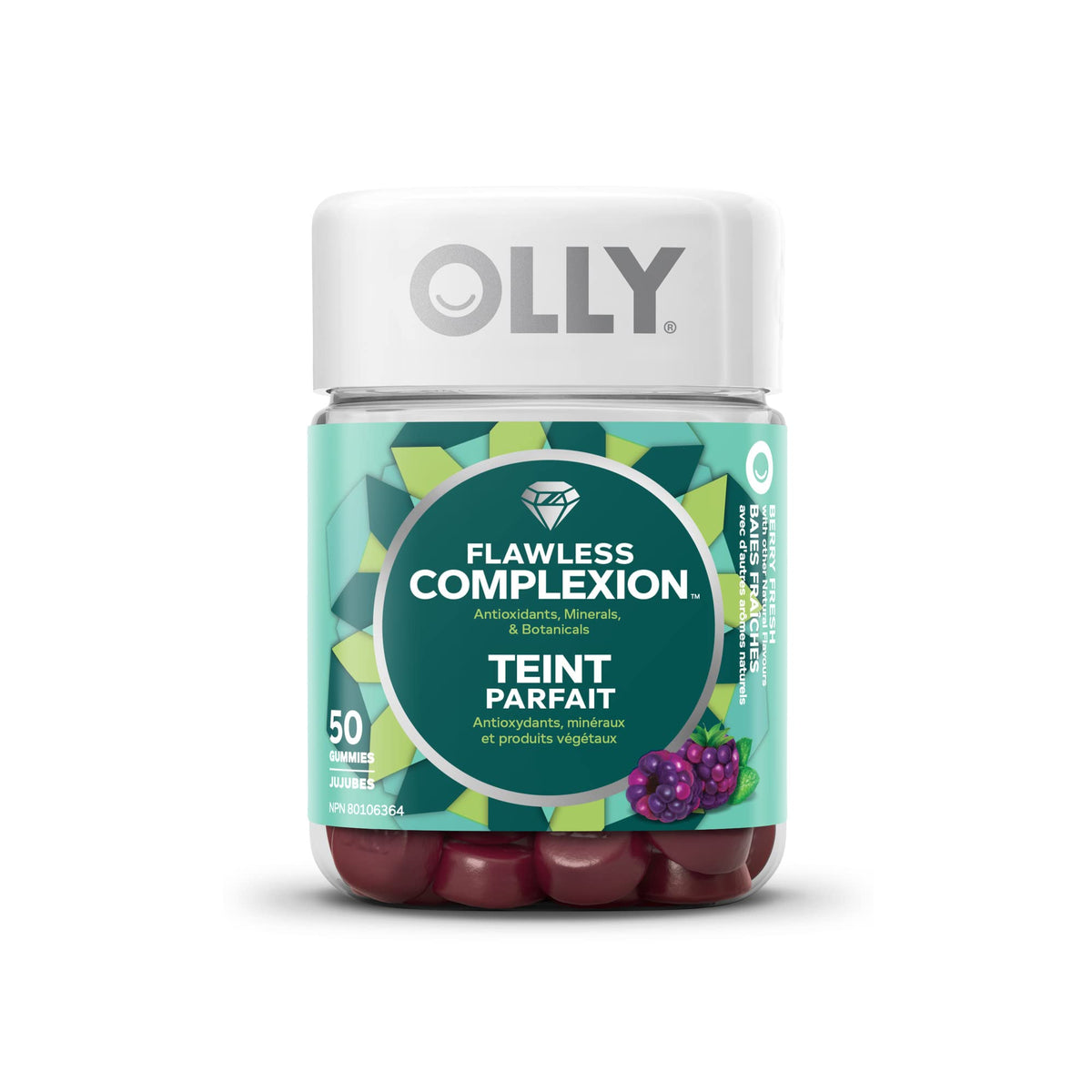OLLY Flawless Complexion Gummy Supplement with Vitamins E, A & Zinc Berry Fresh Flavour for Healthy Skin 25 day supply 50 gummies