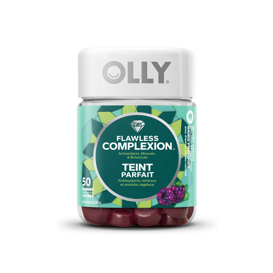 OLLY Flawless Complexion Gummy Supplement with Vitamins E, A & Zinc Berry Fresh Flavour for Healthy Skin 25 day supply 50 gummies