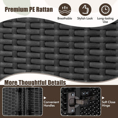 62 Inch Wicker Wardrobe with 2 Doors PE Rattan Closet with Hanging Rod-Black