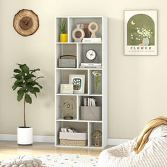 63 Inch 5-Tier Geometric 10-Cube Bookshelf Tall Bookcase-White