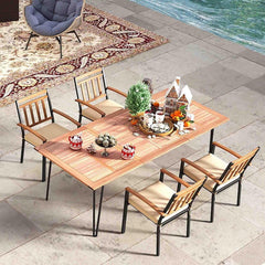 5 Piece Patio Dining Set, 63 by 37.5 Inch Acacia Topped Table with 2 Inch Umbrella Hole and 4 Cushioned Armchairs