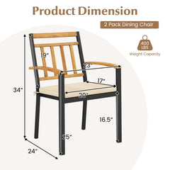 5 Piece Patio Dining Set, 63 by 37.5 Inch Acacia Topped Table with 2 Inch Umbrella Hole and 4 Cushioned Armchairs